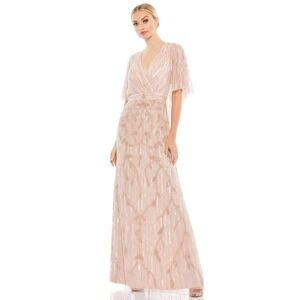 Mac Duggal 9064 Blush Pink Sequin Bead Cape Sleeve Dress Gown 12 NEW
